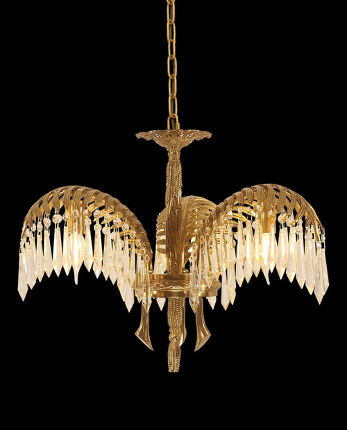 21 Inch Wide 1 Layer Palm Tree Brass and Crystal Chandelier