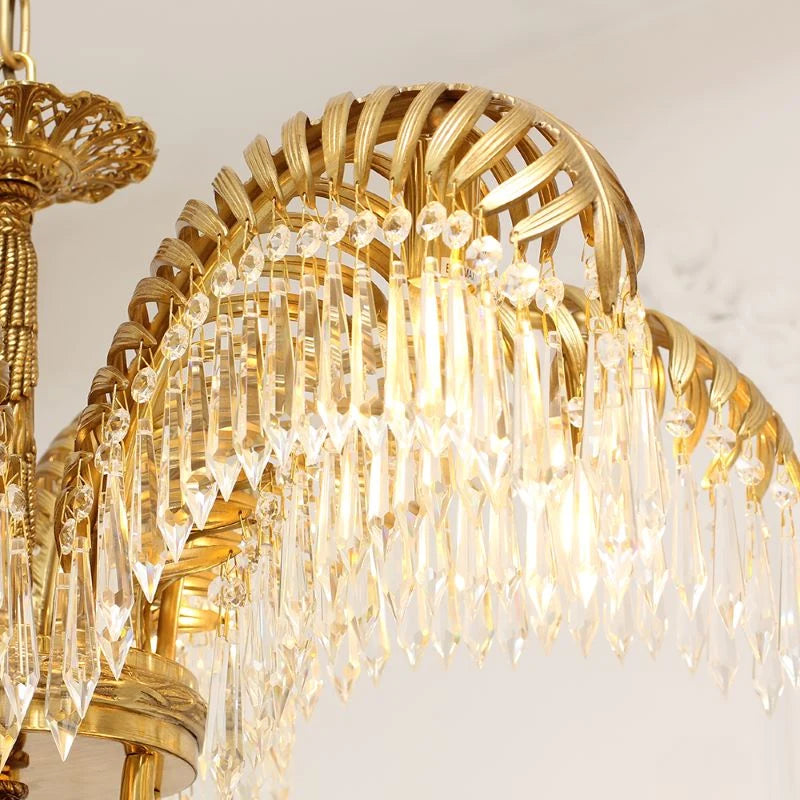 21 Inch Wide 1 Layer Palm Tree Brass and Crystal Chandelier