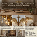 30 Inch Wide 1 Layer Palm Tree Brass and Crystal Chandelier
