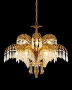 30 Inch Wide 1 Layer Palm Tree Brass and Crystal Chandelier