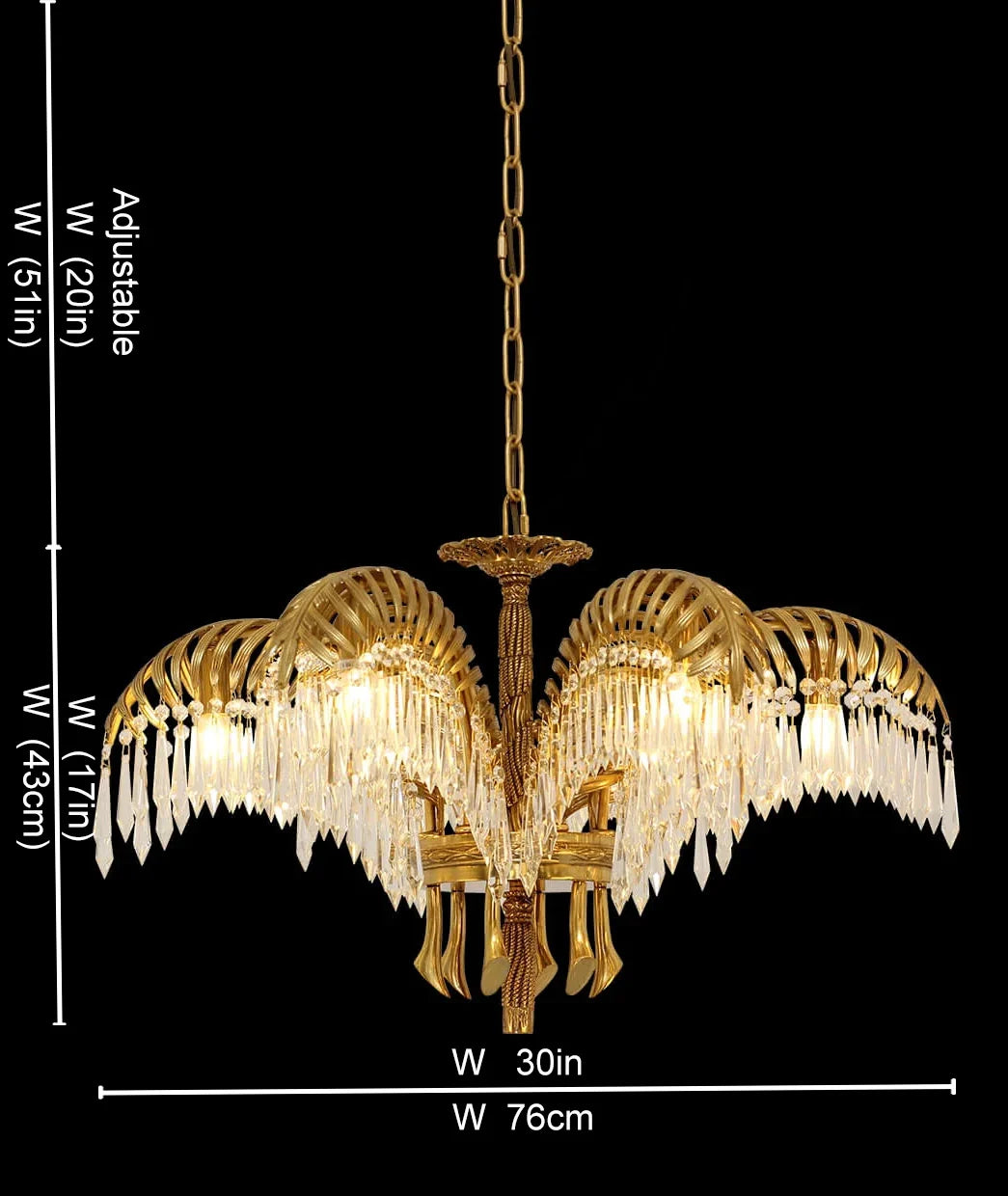 30 Inch Wide 1 Layer Palm Tree Brass and Crystal Chandelier