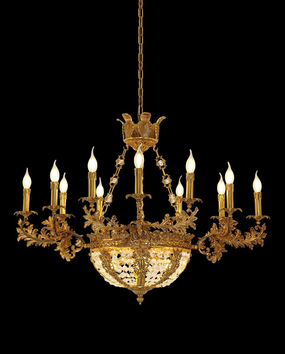 41X30 Inch 16 Lights French Empire Style Brass and Crystal Chandelier Light