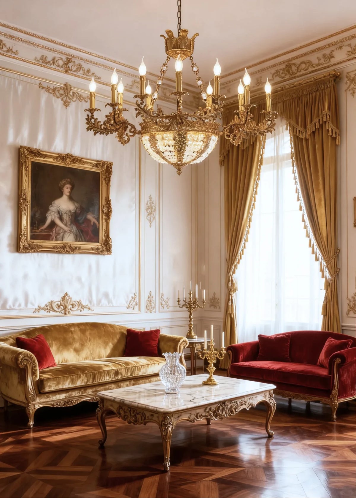 41X30 Inch 16 Lights French Empire Style Brass and Crystal Chandelier Light