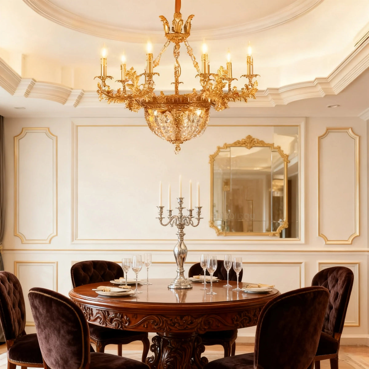 31X29 Inch 12 Lights French Empire Style Brass and Crystal Chandelier Light