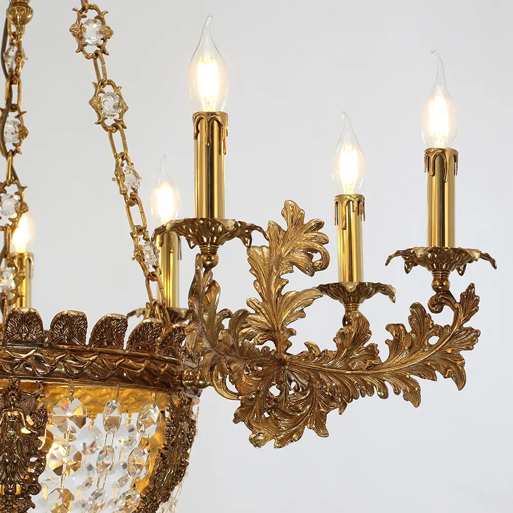 31X29 Inch 12 Lights French Empire Style Brass and Crystal Chandelier Light