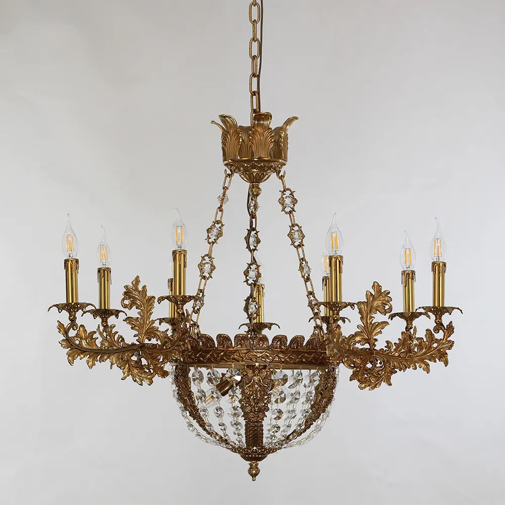 31X29 Inch 12 Lights French Empire Style Brass and Crystal Chandelier Light