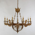 31X29 Inch 12 Lights French Empire Style Brass and Crystal Chandelier Light