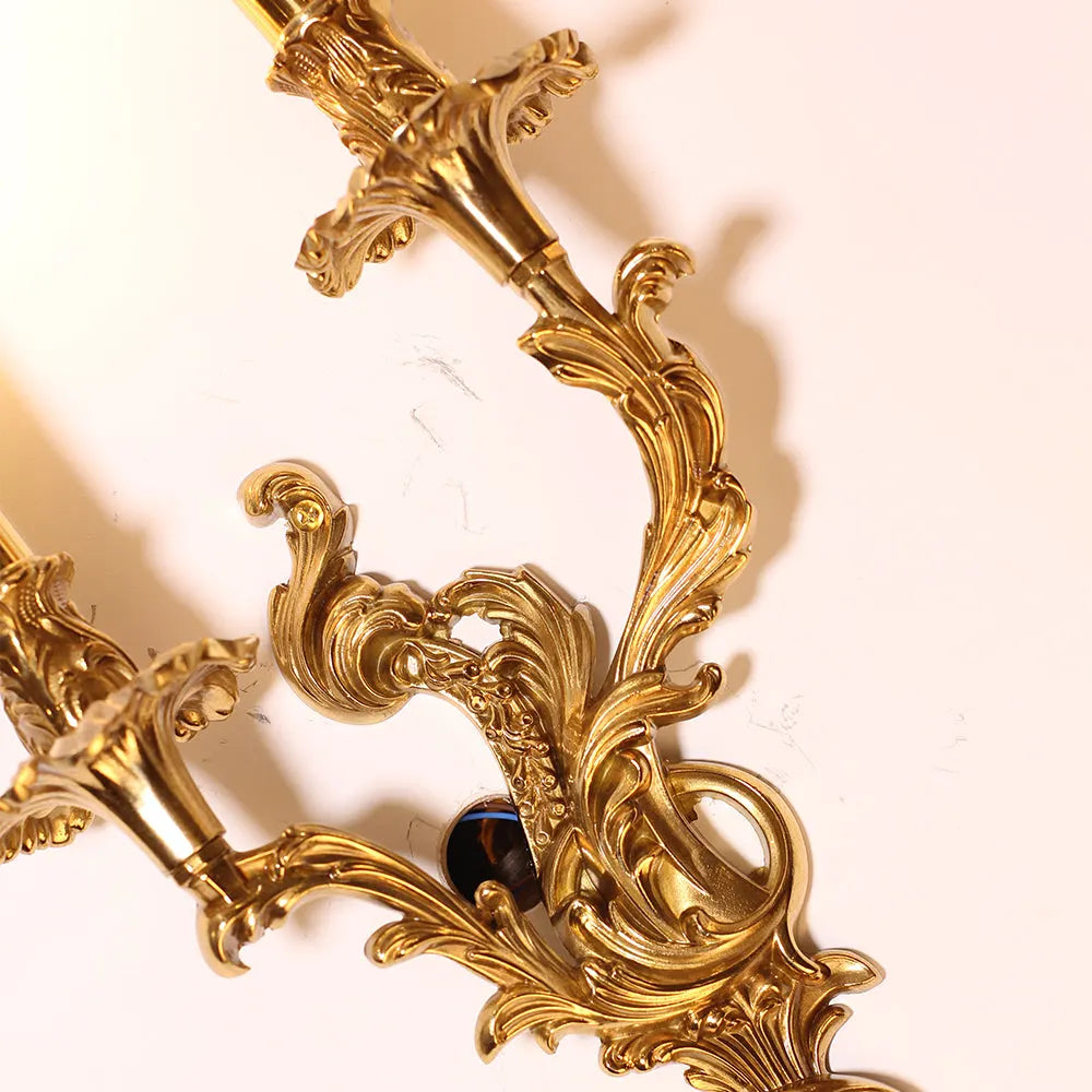 2 Lights French Retro Brass Wall Lamp Indoor Decorative Copper Wall Sconce