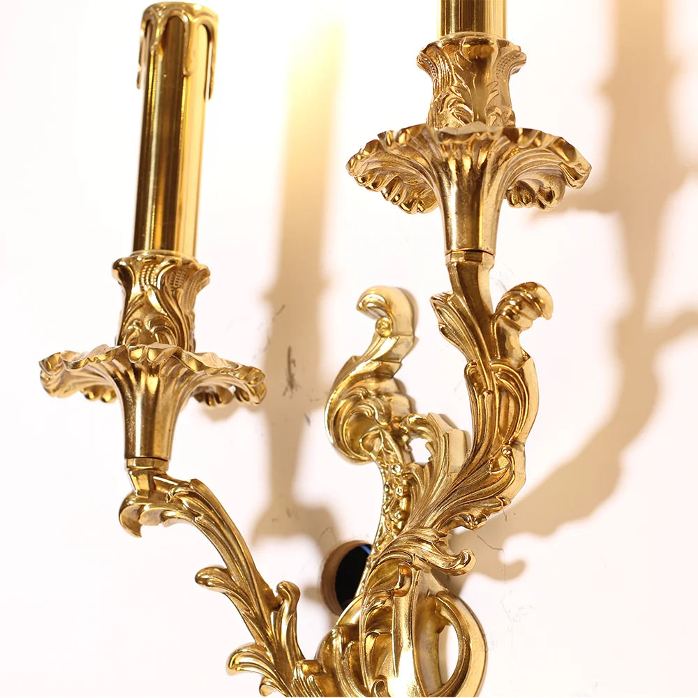 2 Lights French Retro Brass Wall Lamp Indoor Decorative Copper Wall Sconce