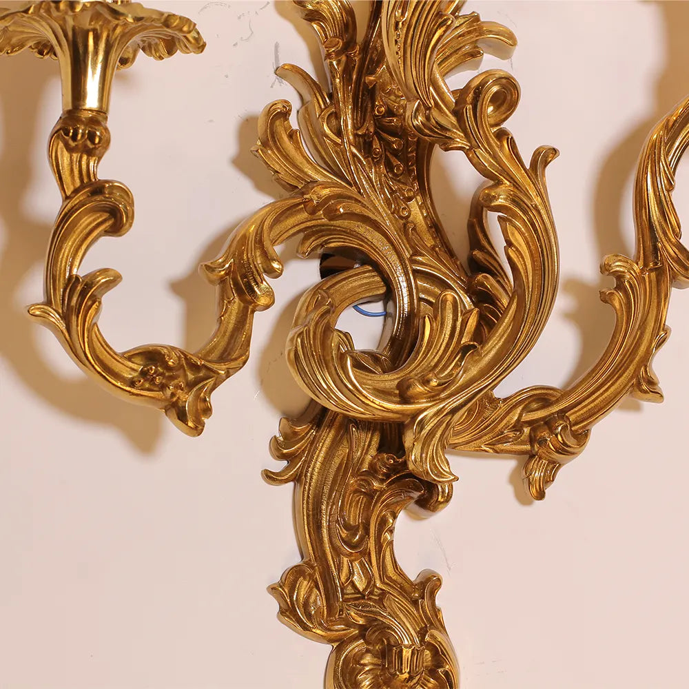 3 Lights French Retro Brass Wall Lamp Indoor Decorative Copper Wall Sconce