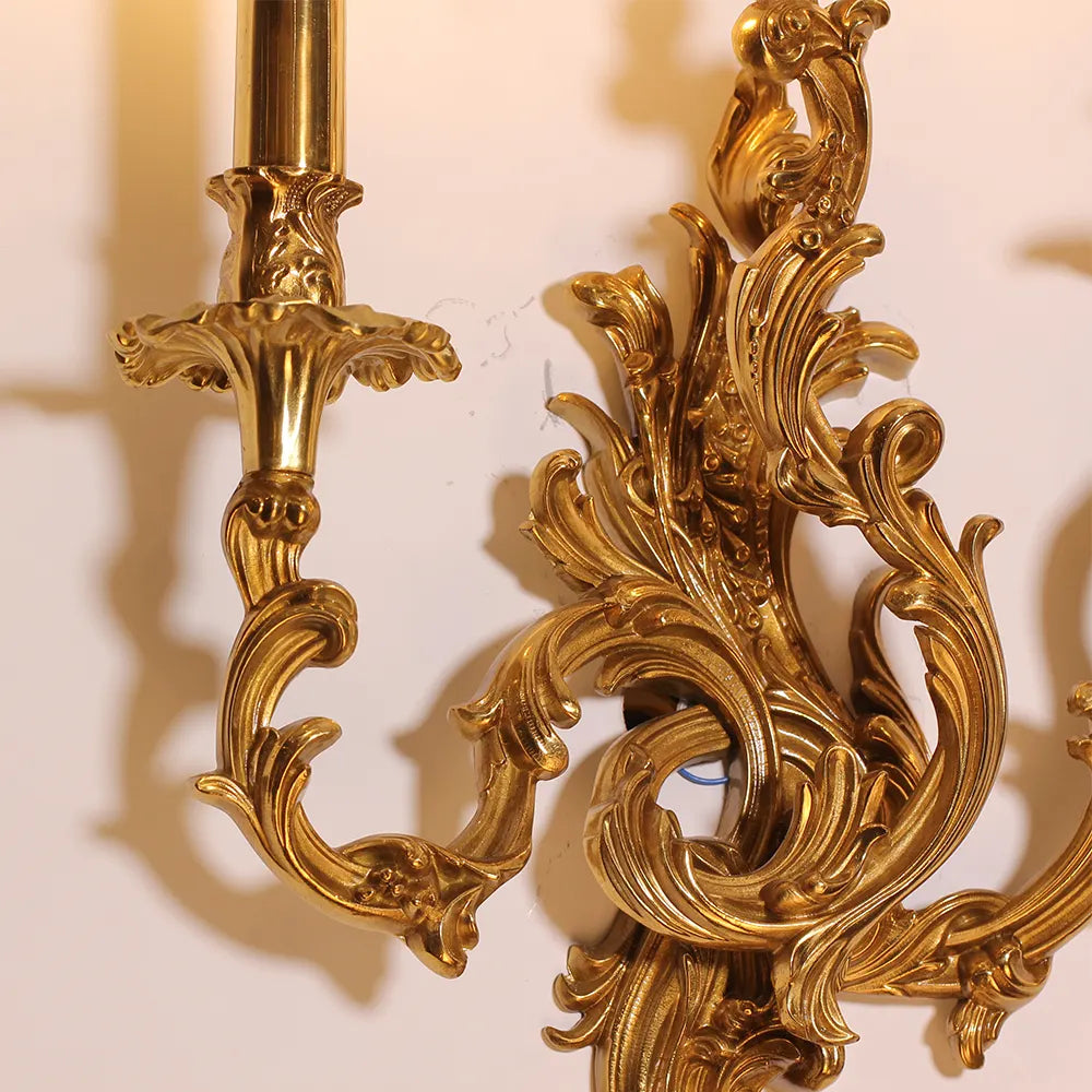 3 Lights French Retro Brass Wall Lamp Indoor Decorative Copper Wall Sconce