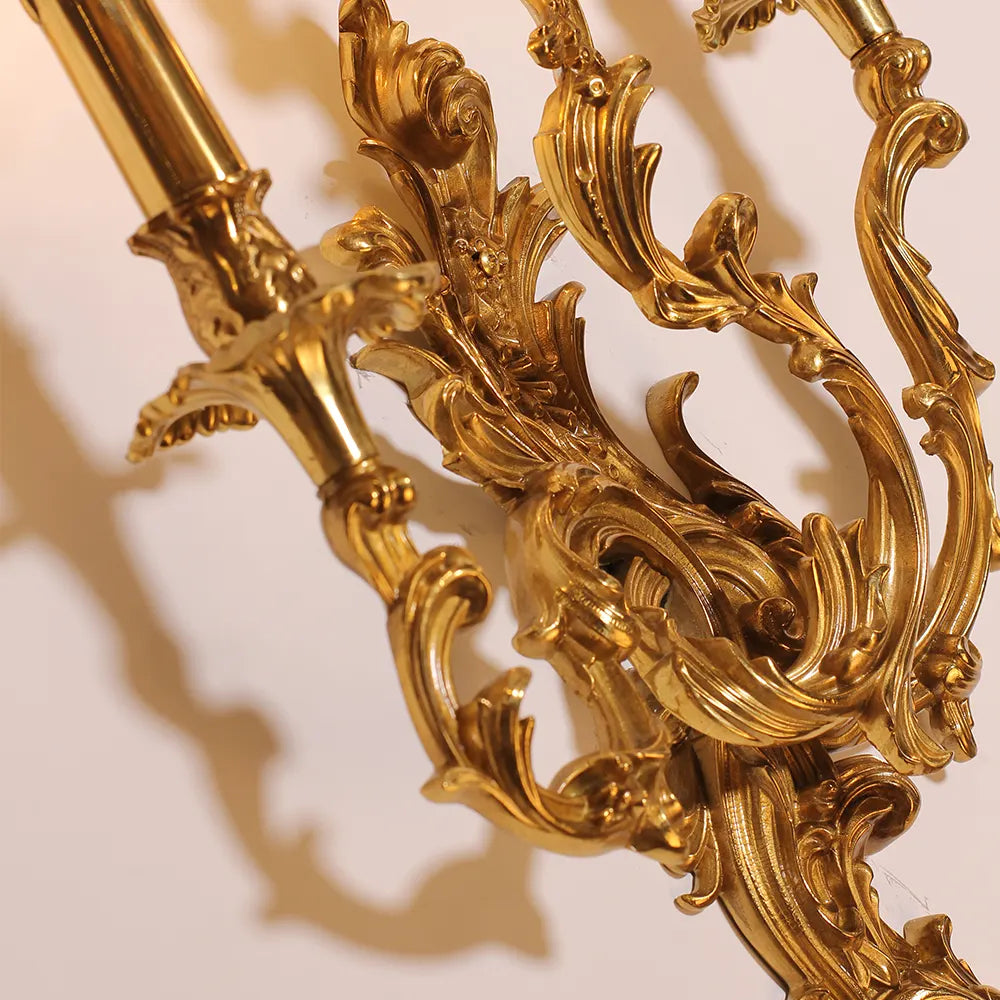 3 Lights French Retro Brass Wall Lamp Indoor Decorative Copper Wall Sconce