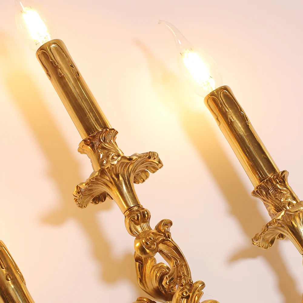 3 Lights French Retro Brass Wall Lamp Indoor Decorative Copper Wall Sconce