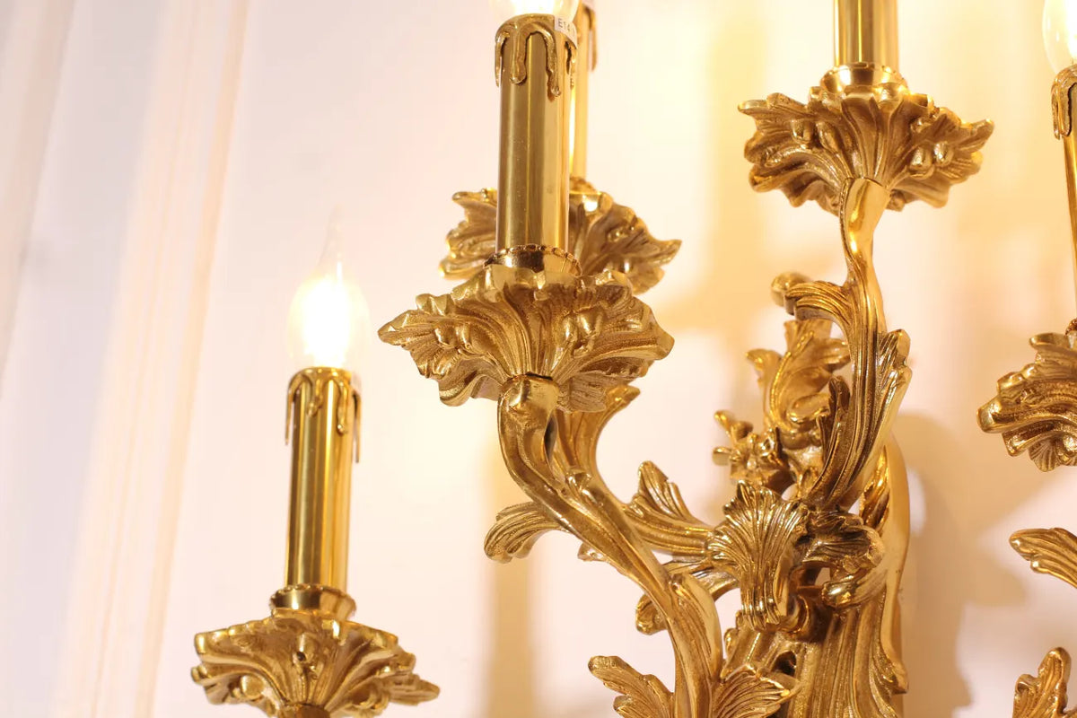 5 Lights French Retro Brass Wall Lamp Indoor Decorative Copper Wall Sconce