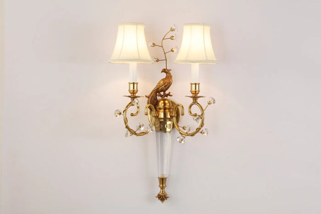 2 Lights French Retro Brass Wall Sconce Antique Bird Wall Lamp
