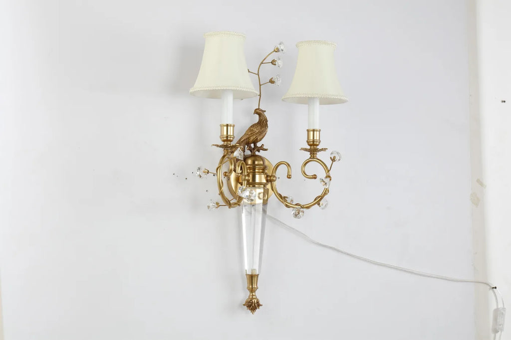 2 Lights French Retro Brass Wall Sconce Antique Bird Wall Lamp
