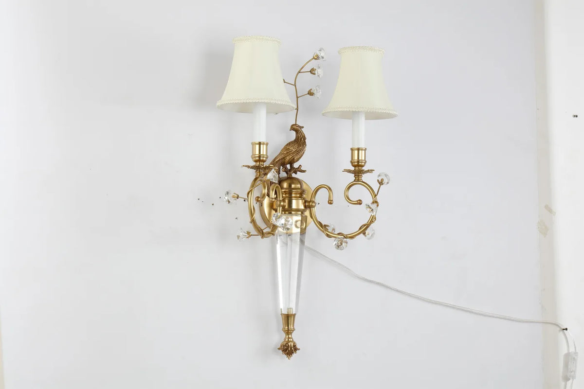 2 Lights French Retro Brass Wall Sconce Antique Bird Wall Lamp