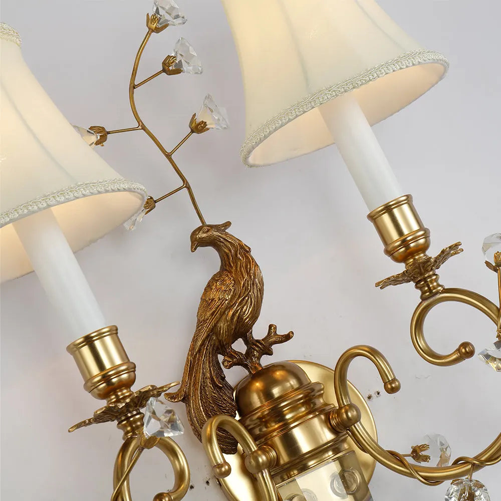 2 Lights French Retro Brass Wall Sconce Antique Bird Wall Lamp