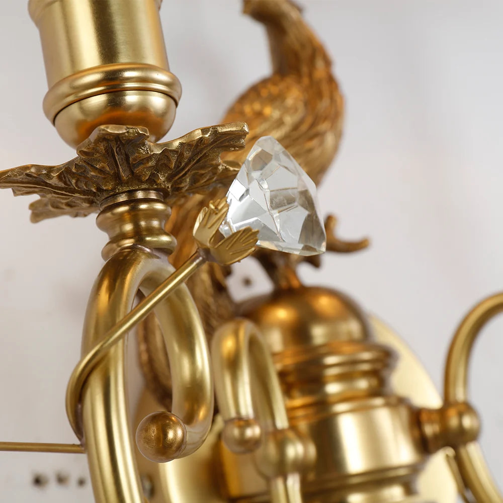 2 Lights French Retro Brass Wall Sconce Antique Bird Wall Lamp