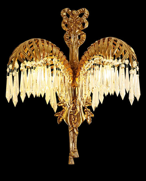 2 Lights Antique Brass & Crystal Wall Sconce