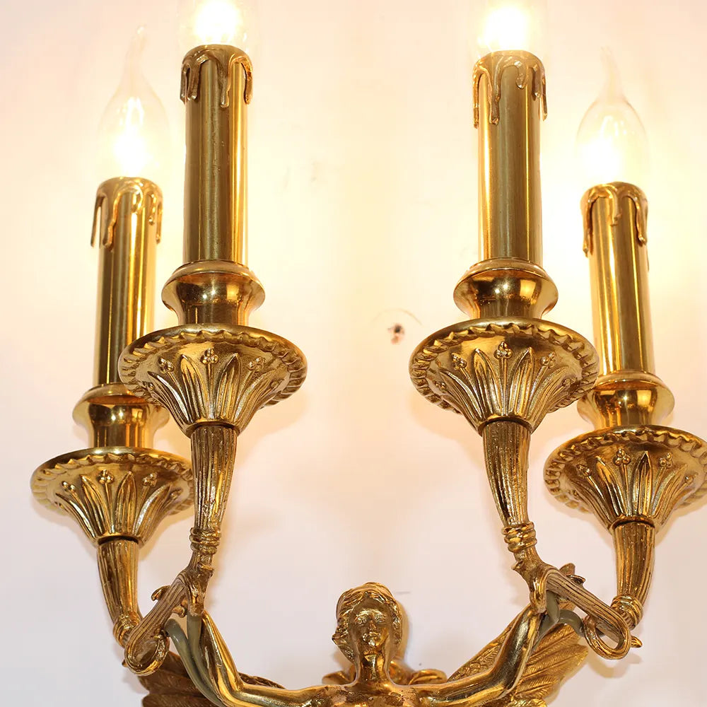 4 Lights European Retro Brass Wall Sconce Antique Angel Wall Lamp