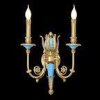 2 Lights Rococo Style Brass Wall Lamp Blue/ Pink Color