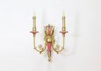 2 Lights Rococo Style Brass Wall Lamp Blue/ Pink Color