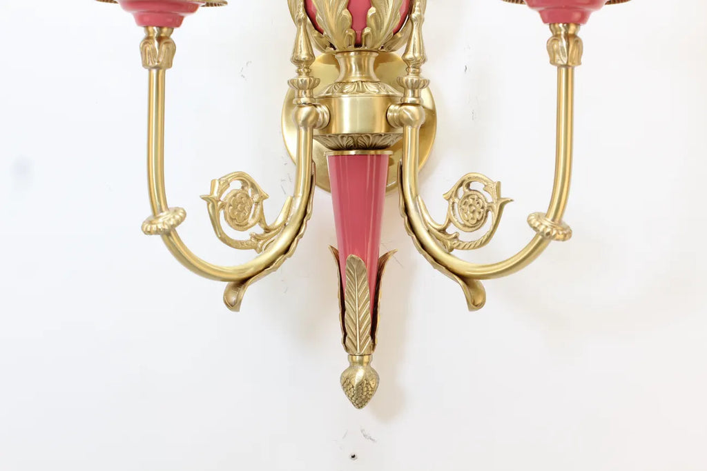 2 Lights Rococo Style Brass Wall Lamp Blue/ Pink Color