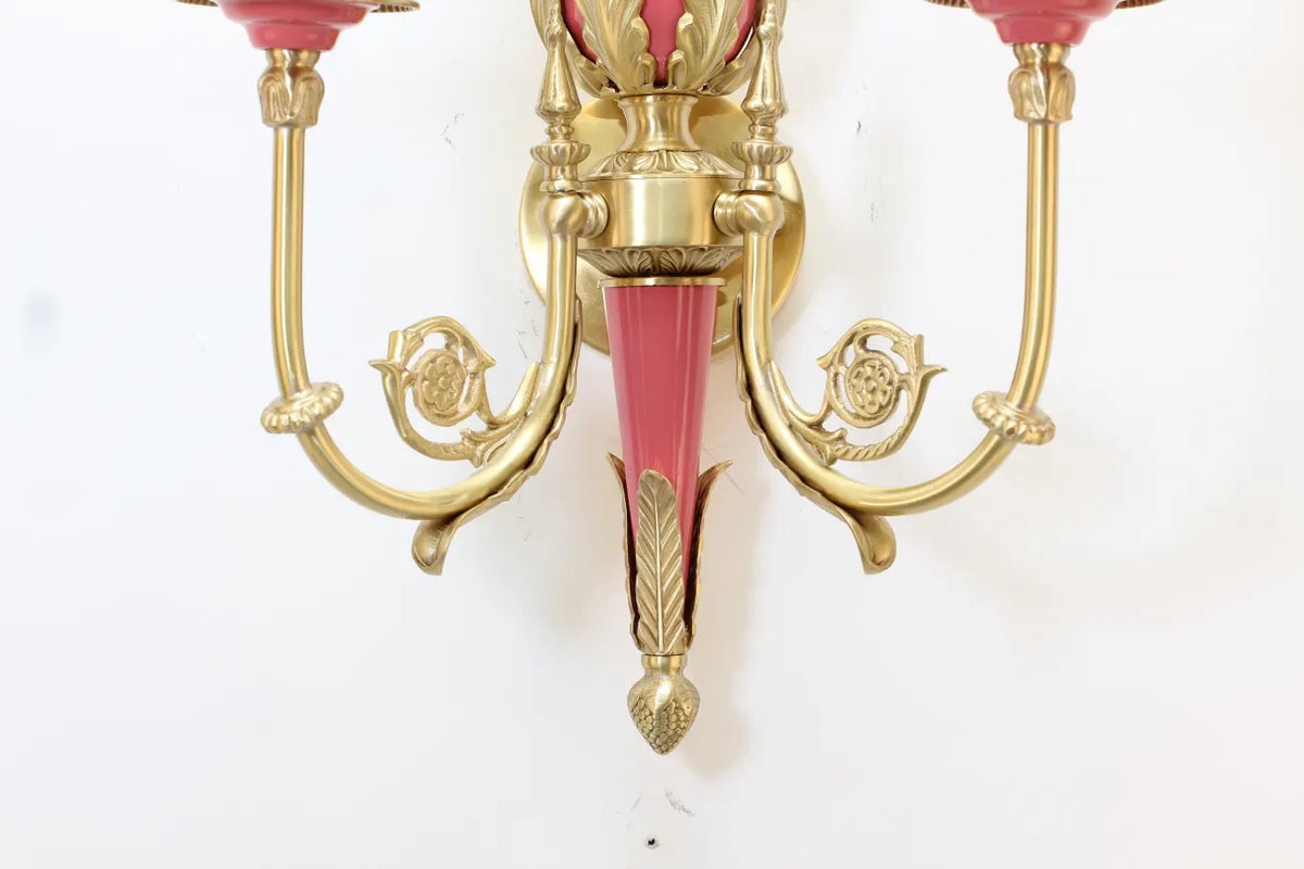 2 Lights Rococo Style Brass Wall Lamp Blue/ Pink Color