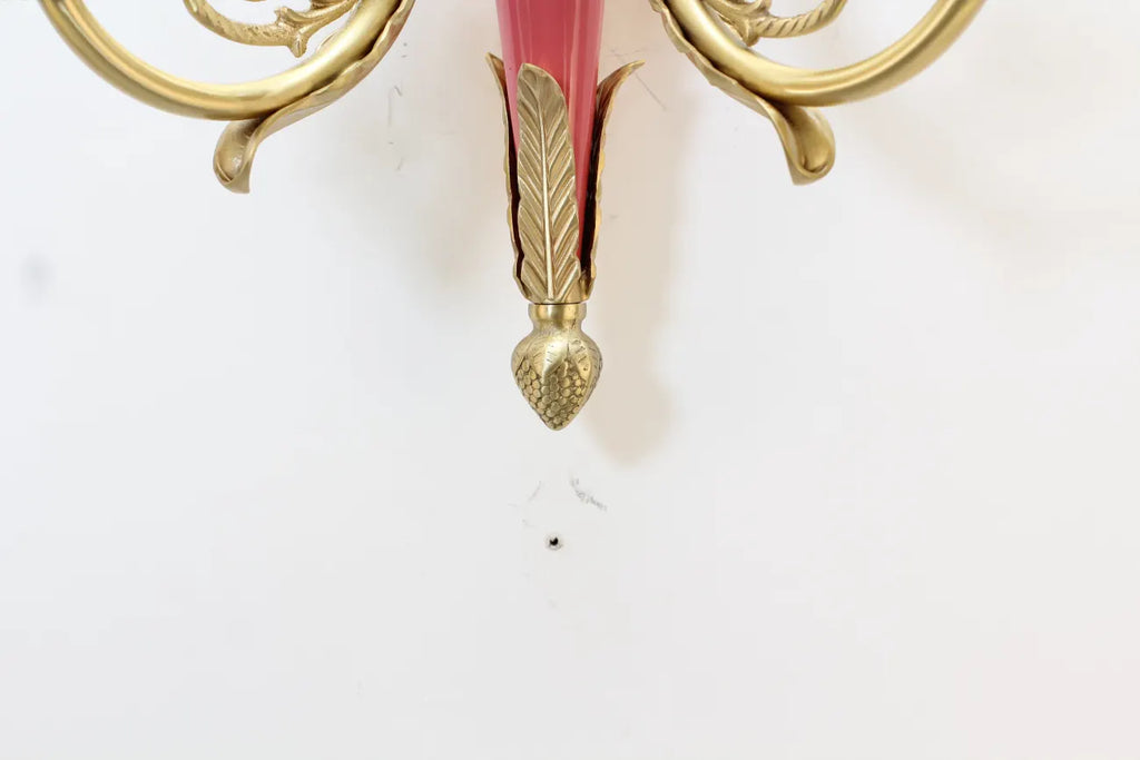 2 Lights Rococo Style Brass Wall Lamp Blue/ Pink Color