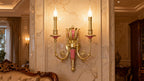 2 Lights Rococo Style Brass Wall Lamp Blue/ Pink Color