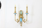 2 Lights Rococo Style Brass Wall Lamp Blue/ Pink Color