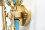 2 Lights Rococo Style Brass Wall Lamp Blue/ Pink Color