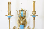 2 Lights Rococo Style Brass Wall Lamp Blue/ Pink Color
