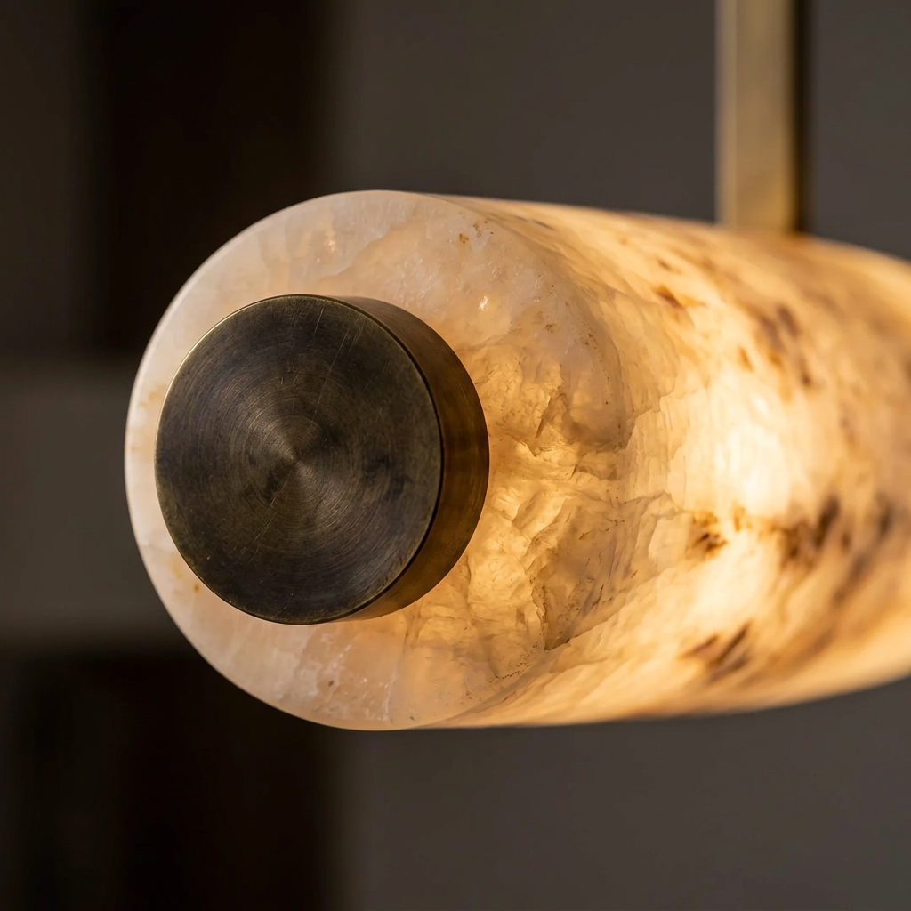AI-generated close-up visualization of alabaster shade and brass end detail