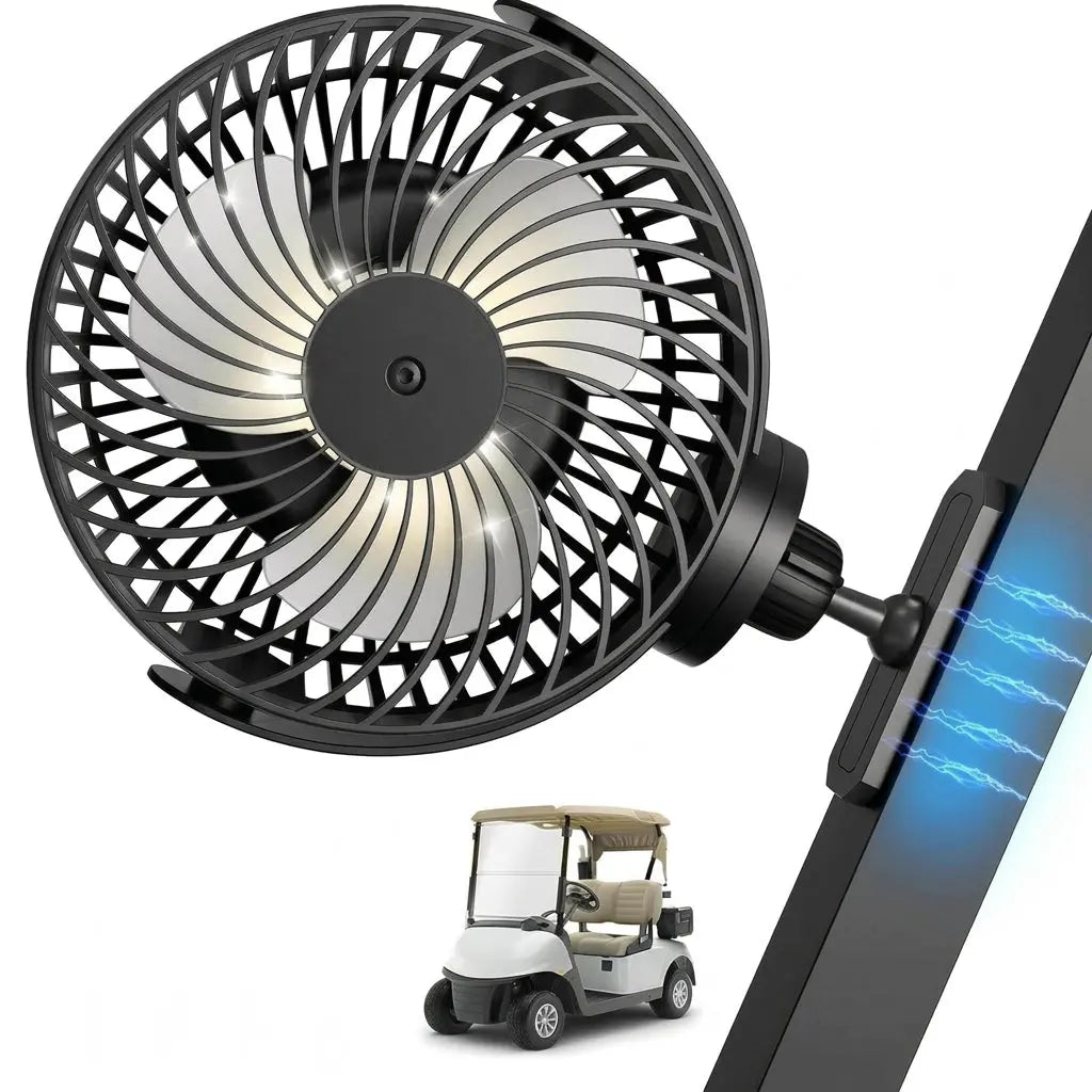 Magnetic Rechargeable Fan 10000mAh Battery 3 Speed LED Light for Golf Cart Outdoor Use tilwbq