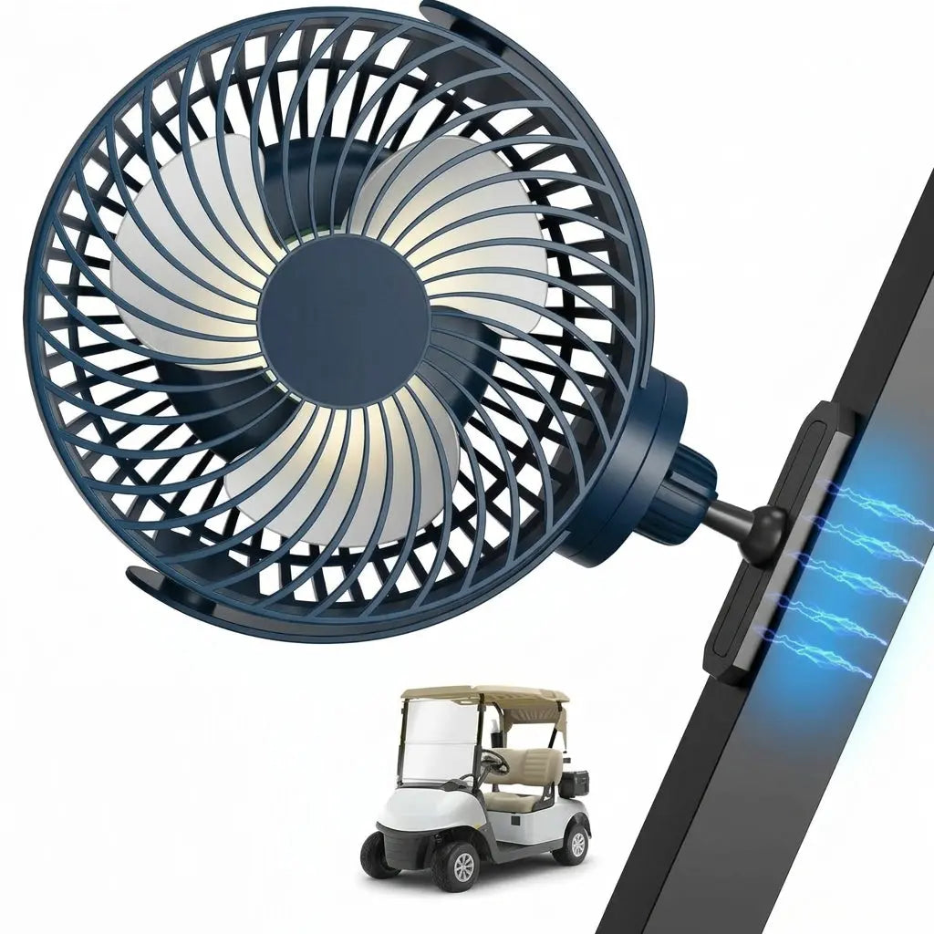 Magnetic Rechargeable Fan 10000mAh Battery 3 Speed LED Light for Golf Cart Outdoor Use tilwbq