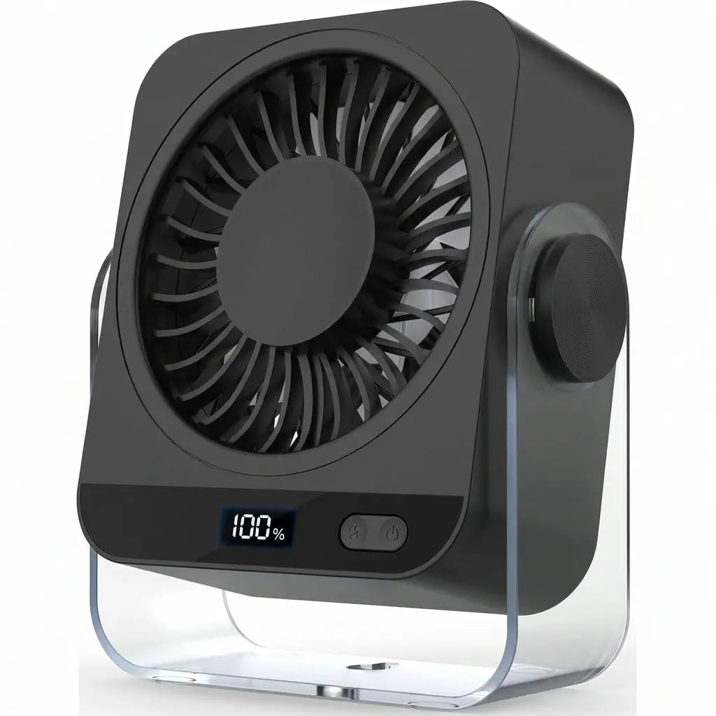 Rechargeable Desk Fan 5000mAh 199 Speed Settings LED Display 120 Tilt Quiet Beige tilwbq